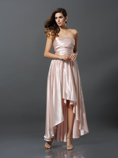 Sheath/Column Sleeveless High Low Silk like Satin Convertible Bridesmaid Dresses