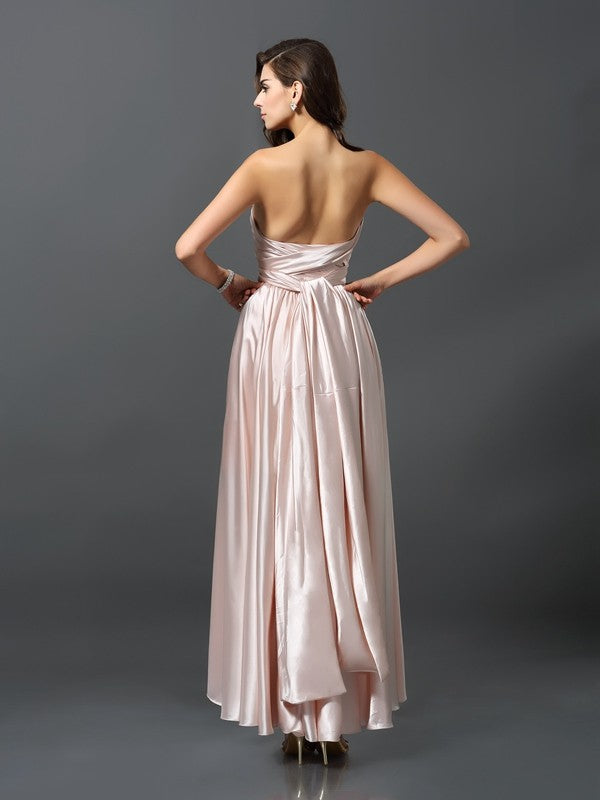 Sheath/Column Sleeveless High Low Silk like Satin Convertible Bridesmaid Dresses