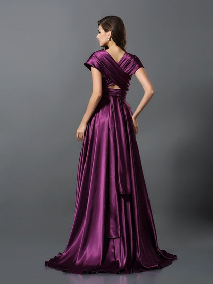 A-Line/Princess Pleats Sleeveless Long Silk like Satin Convertible Bridesmaid Dresses