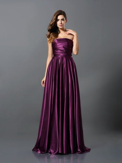 A-Line/Princess Pleats Sleeveless Long Silk like Satin Convertible Bridesmaid Dresses