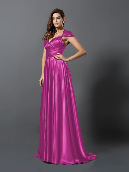 A-Line/Princess Pleats Sleeveless Long Silk like Satin Convertible Bridesmaid Dresses