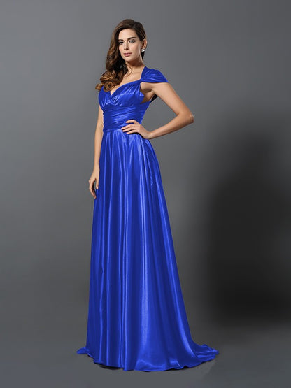 A-Line/Princess Pleats Sleeveless Long Silk like Satin Convertible Bridesmaid Dresses