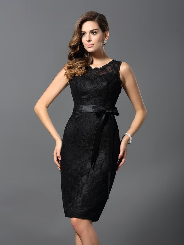 Sheath/Column Jewel Lace Sleeveless Short Satin Cocktail Dresses Homecoming Dresses