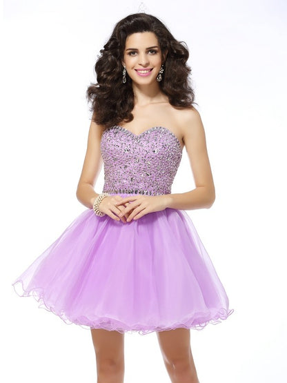 A-Line/Princess Sweetheart Ruffles Sleeveless Short Organza Cocktail Dresses