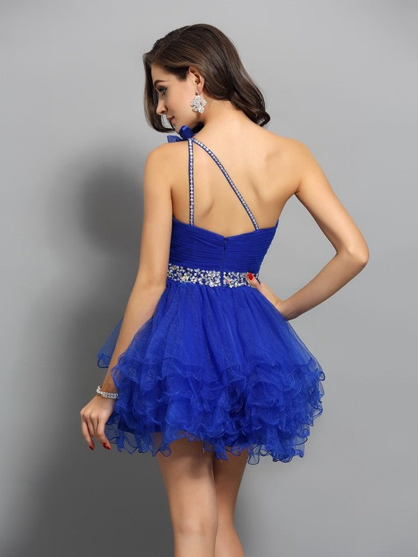 A-Line/Princess One-Shoulder Beading Sleeveless Short Organza Cocktail Dresses