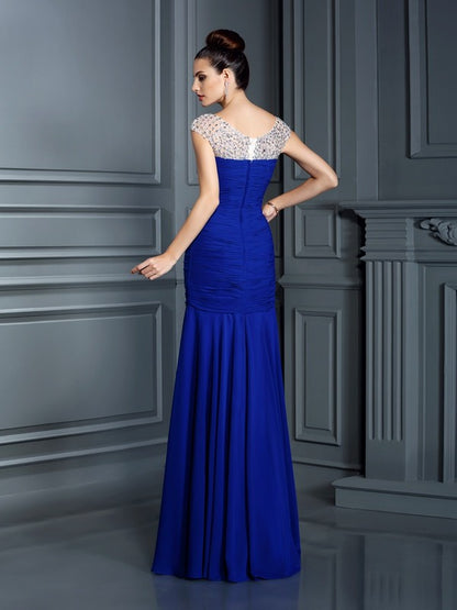 Trumpet/Mermaid Scoop Beading Sleeveless Long Chiffon Floor Length Dresses