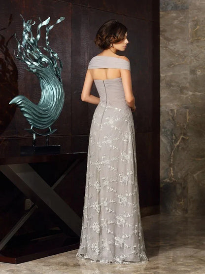 A-Line Princess Off-the-Shoulder Applique Sleeveless Long Chiffon Mother of the Bride Dresses