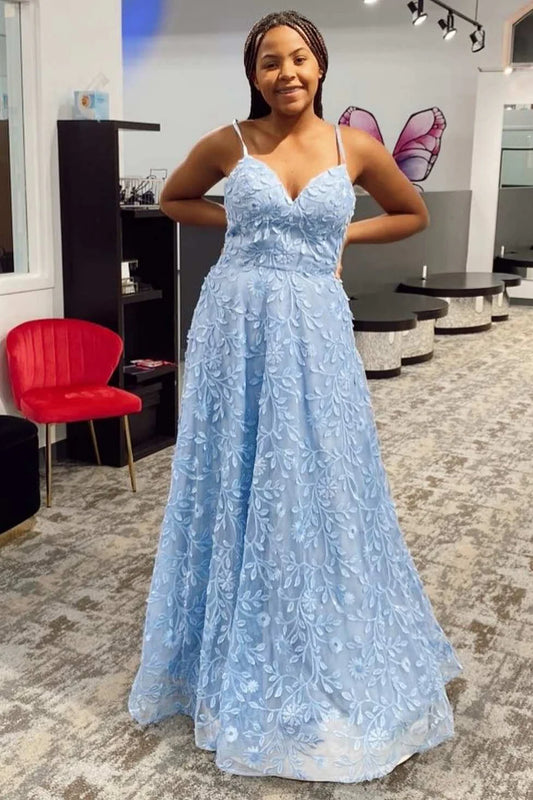 Appliques Lace-Up Back A-Line Prom Dress
