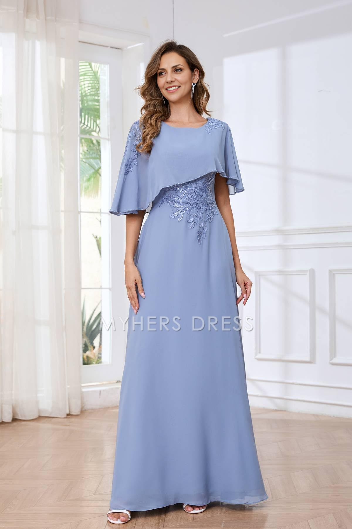 My Hers New Product Mother of The Bride Dress Exquisite Cape Sleeves Lace Appliques High Quality Charming Dress Wedding Guests Dresses