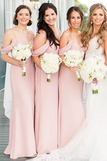 Blush Pink V-Neck Off-the-Shoulder Sweetheart Bridesmaid Dress