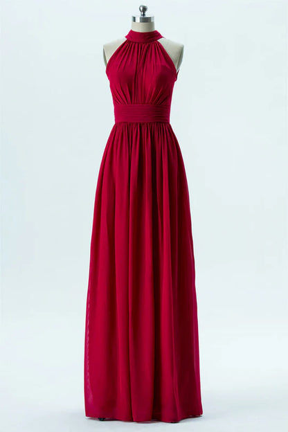 Chiffon Halter Banded Waist Bridesmaid Dress