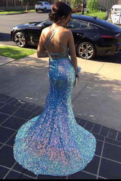 Sequin V-Neck Mermaid Long Formal Dress