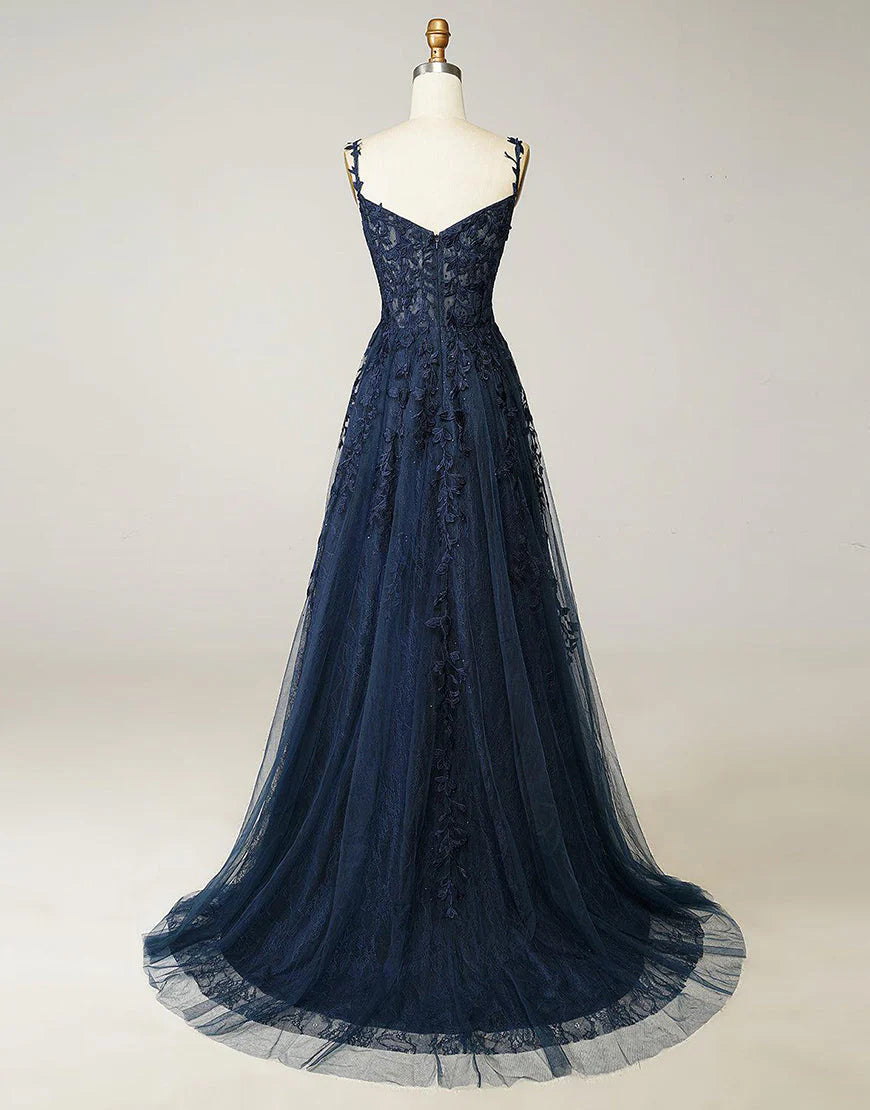 A-line Long Tulle Prom Dress with Appliques