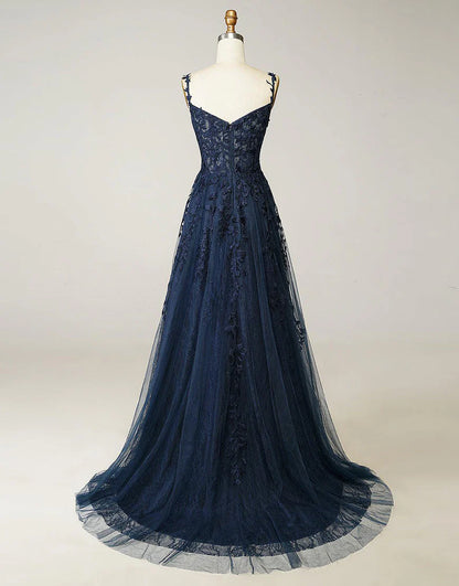 A-line Long Tulle Prom Dress with Appliques