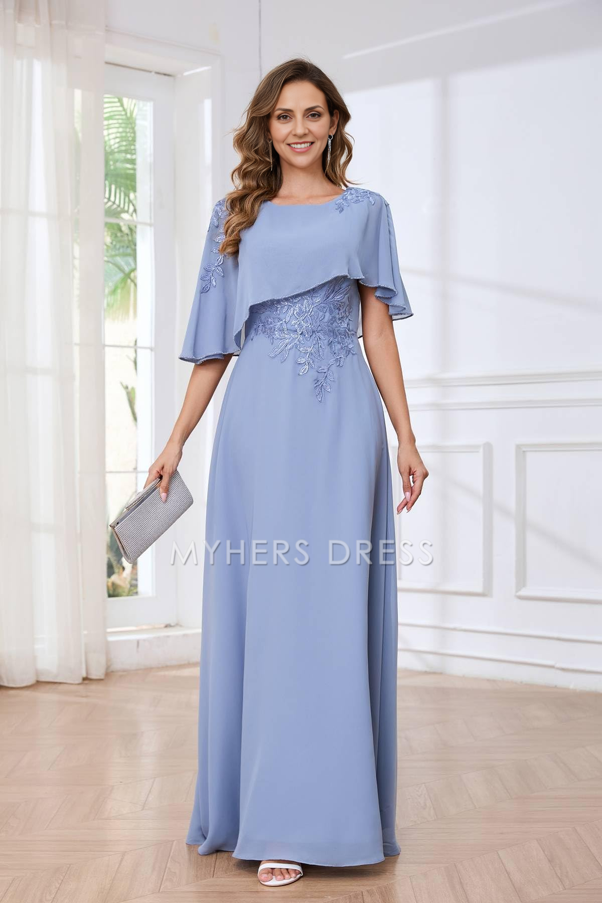 My Hers New Product Mother of The Bride Dress Exquisite Cape Sleeves Lace Appliques High Quality Charming Dress Wedding Guests Dresses