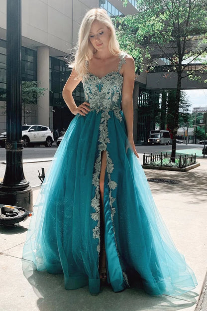Tulle Floral Appliques Sweetheart A-Line Prom Gwon