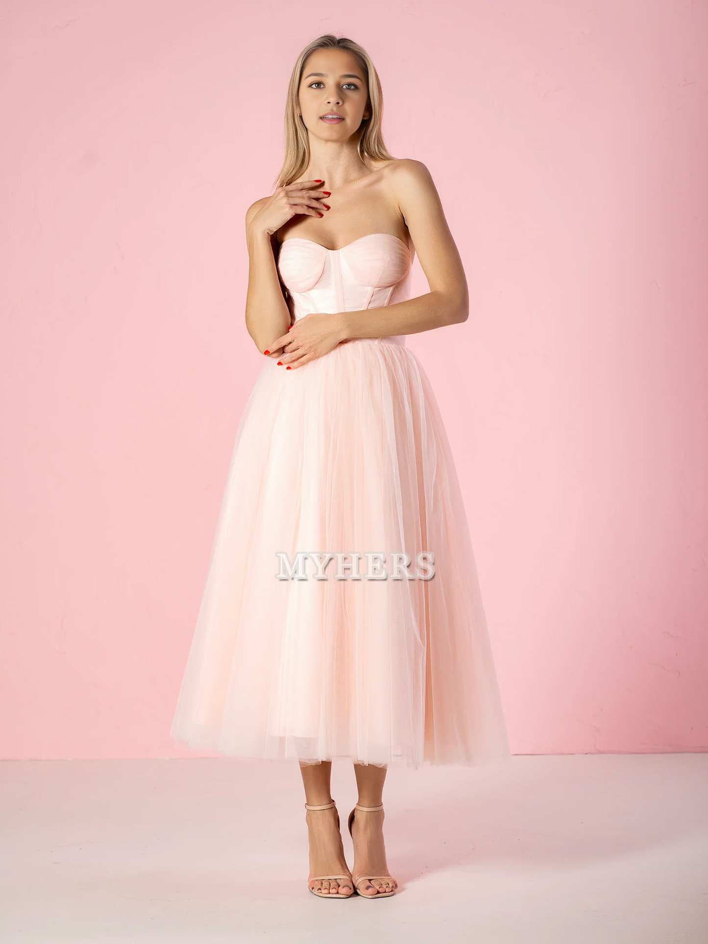 Formal Wear Dresses Wedding Guest Dresses Sweetheart Strapless Puffy Midi Tulle Dress Romantic Atmosphere Evening Dress