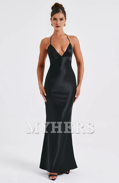 Mermaid Spaghetti Strap Plunge Backless Sheath Dresses Elegant Simple Bridesmaid Dresses Wedding Guests Dresses