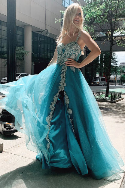 Tulle Floral Appliques Sweetheart A-Line Prom Gwon
