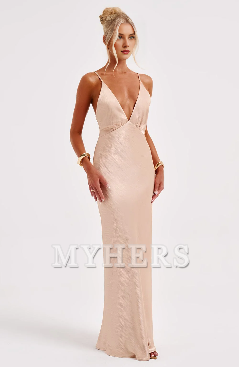 Elegant Mermaid Spaghetti Strap Deep V Neck Backless Sheath Charming Dresses Bridesmaid Dresses Wedding Guests Dresses