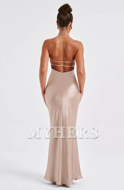 Mermaid Spaghetti Strap Plunge Backless Sheath Dresses Elegant Simple Bridesmaid Dresses Wedding Guests Dresses