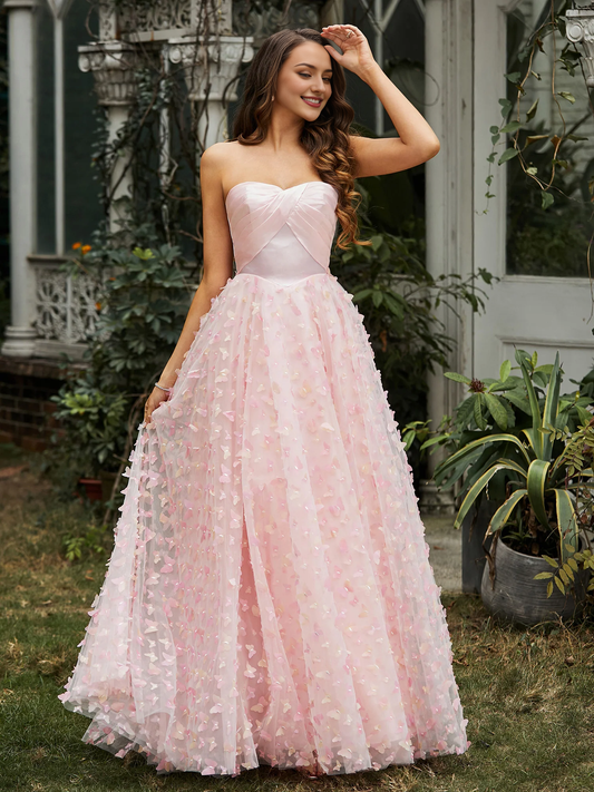 Appliqued Ball Gown Sweetheart Butterflies Prom Dress
