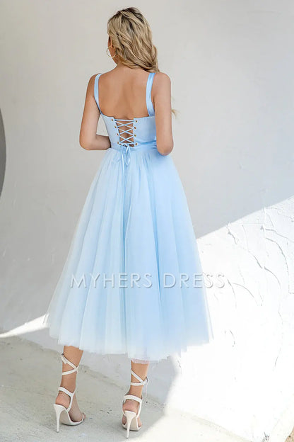 My Hers Ladies Formal Dress Elegant A Line Spaghetti Strap Sweetheart Backless Tulle Cocktail Dress Prom Dress