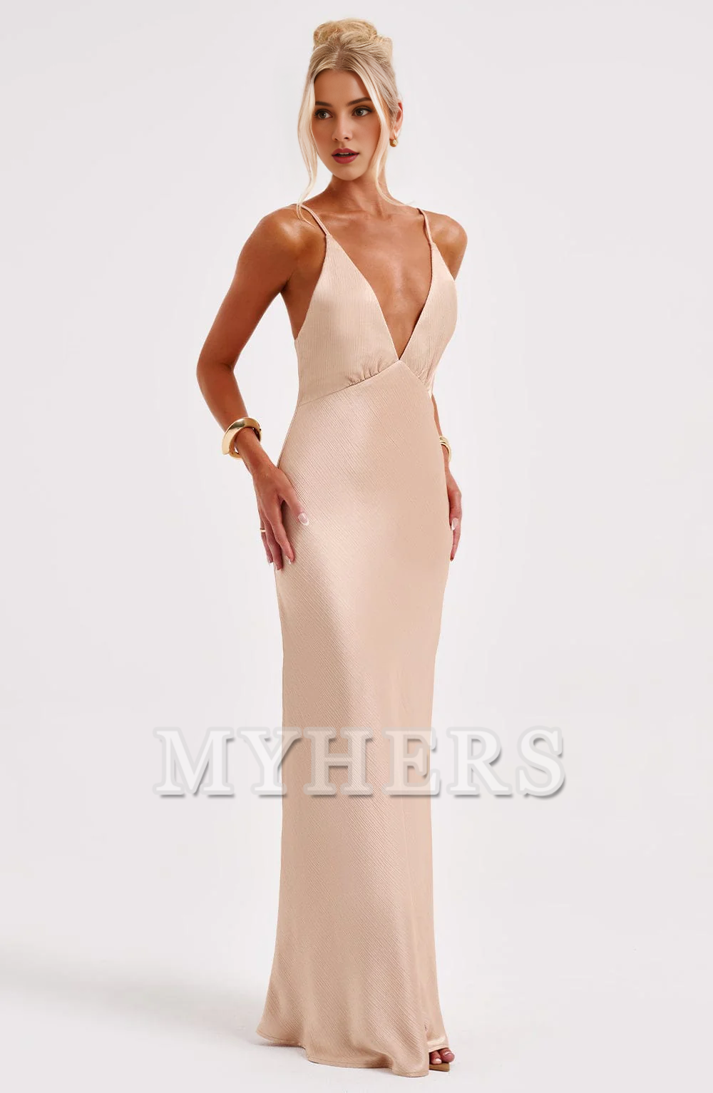 Elegant Mermaid Spaghetti Strap Deep V Neck Backless Sheath Charming Dresses Bridesmaid Dresses Wedding Guests Dresses