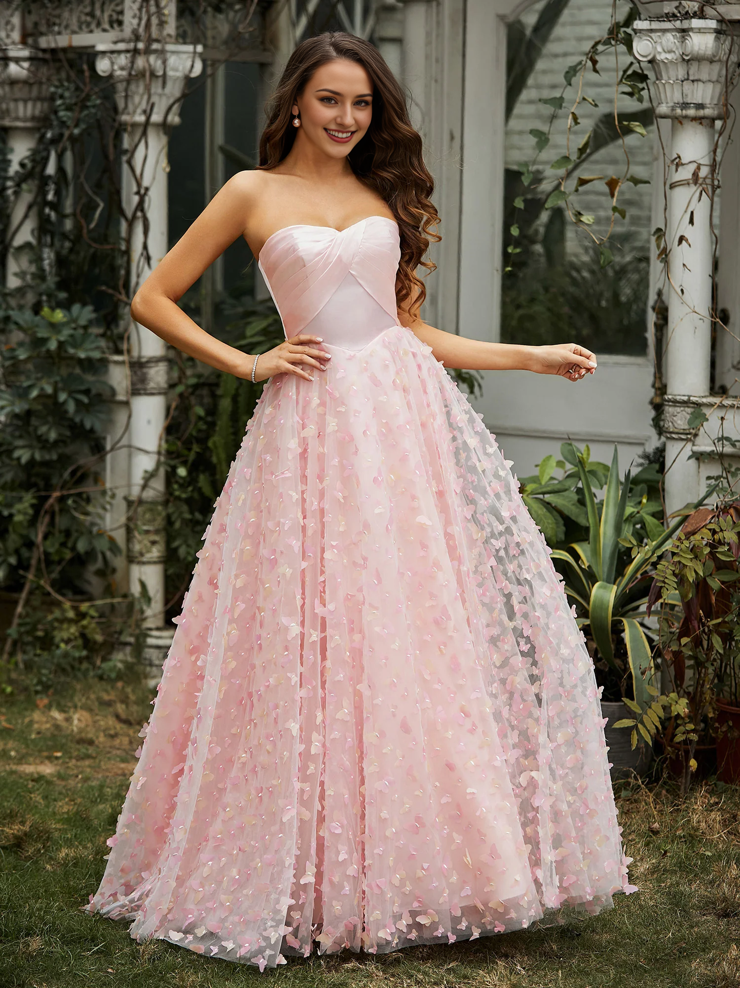 Appliqued Ball Gown Sweetheart Butterflies Prom Dress