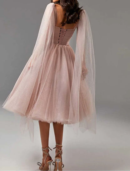 Ball Gown Homecoming Dresses Corsets Dress Cocktail Party Tea Length Sleeveless Square Neck Tulle with Glitter