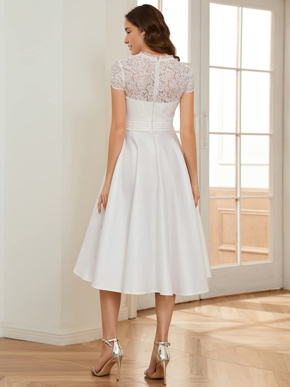 New Pattern Wedding Dress A-line V-neck Lace See-through Pleated Simple Formal Women's Dresses