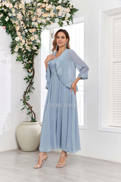 My Hers New Product Mother of The Bride Dress 2 Pieces with Jacket Sequins Lace Fashion Chiffon Wedding Guests Dresses
