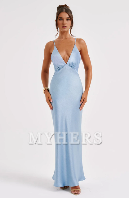 Elegant Mermaid Spaghetti Strap Deep V Neck Backless Sheath Charming Dresses Bridesmaid Dresses Wedding Guests Dresses