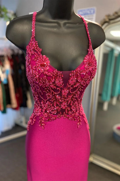 Beaded Lace-Up Mermaid Long Formal Dress