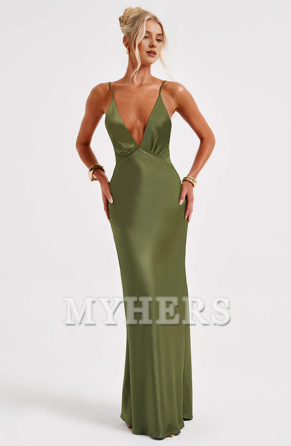 Elegant Mermaid Spaghetti Strap Deep V Neck Backless Sheath Charming Dresses Bridesmaid Dresses Wedding Guests Dresses