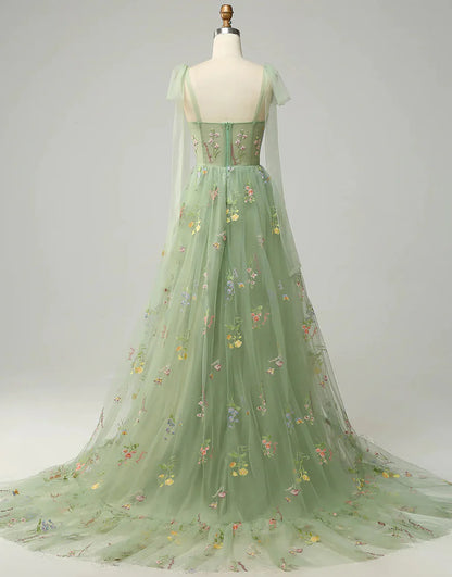 Embroidery Corset Long Prom Dress