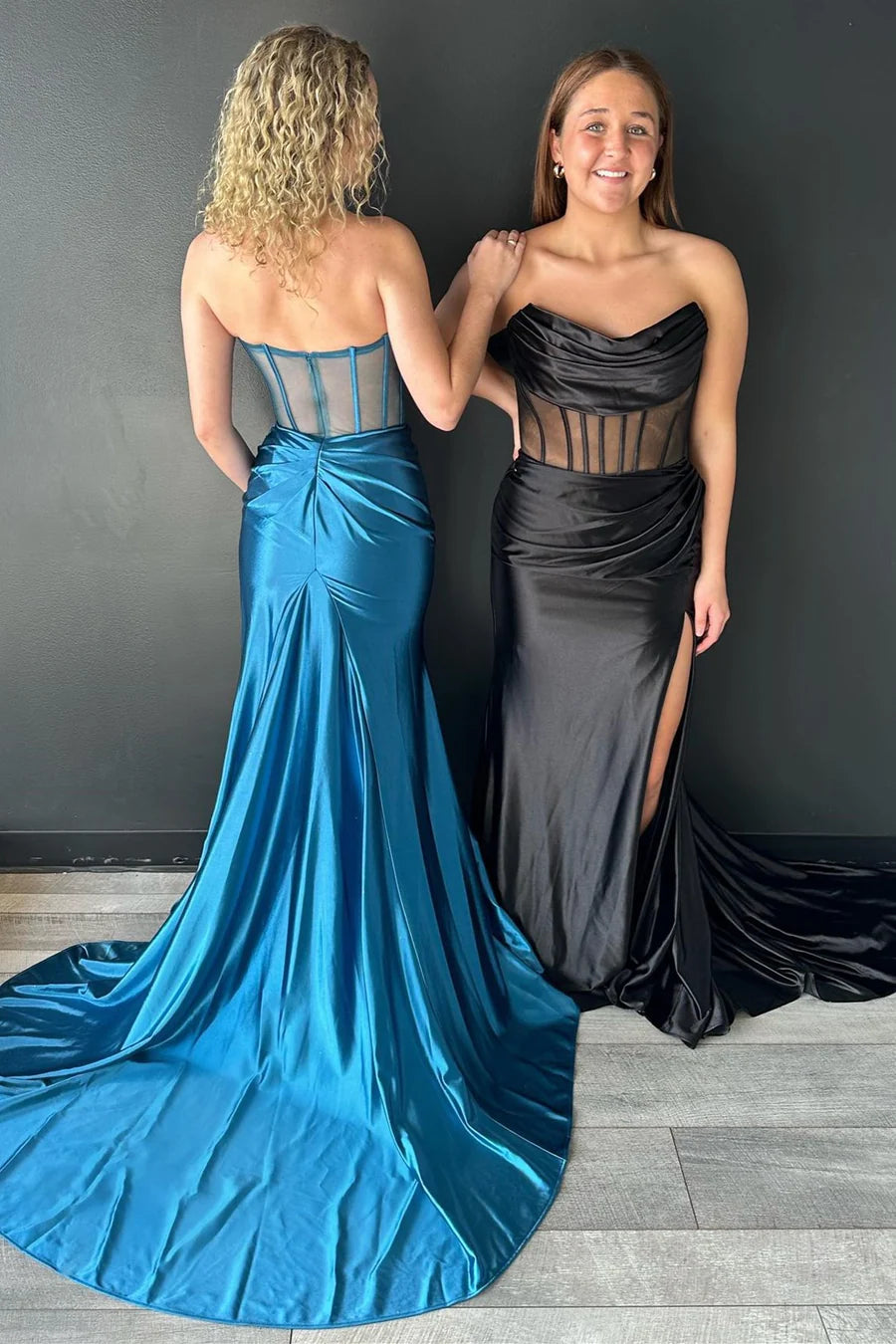 Strapless Sheer Bodice Mermaid Long Formal Dress