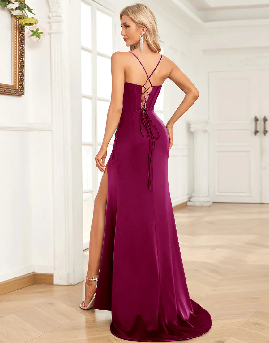Spaghetti Straps Mermaid Prom Dress With Slit