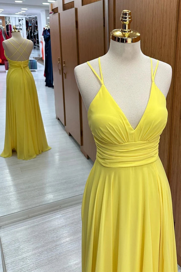 V-Neck Cross Back Chiffon Bridesmaid Dress