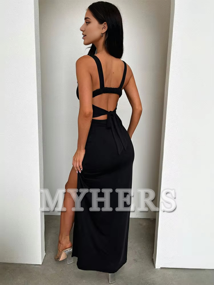 High Split Slim Sleeveless Sexy Dress Elegant Party Long Dresses Backless Bodycon Side Fork Evening Dress Formal Women's Dresses