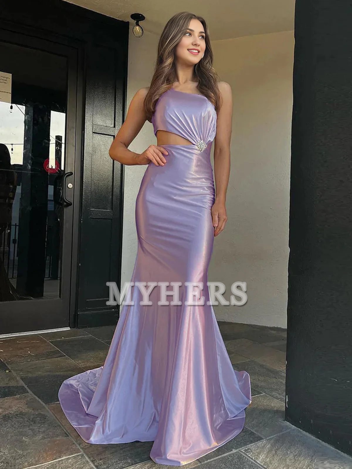 Formal Women's Dresses Wedding Guest Dresses One-Shoulder Sleeveless Mermaid Cultivate oneself Satin Long Prom Dress Show Waist Charming Evening Dress