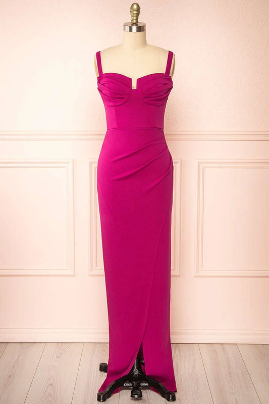 Corset Top Straps Maxi Dress with Slit