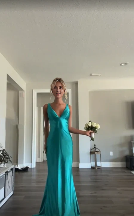 My Hers Prom Dress V Neck Sheath Backless Long Elegant Ladies Formal Dress
