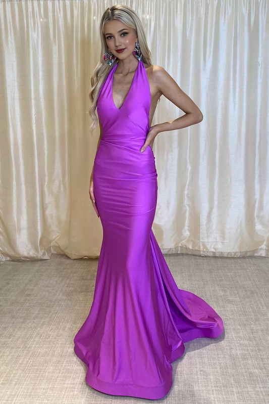 Formal Wear Dresses Wedding Guest Dresses Deep V Neck Halter Open Back Mermaid Cultivate oneself Long Evening Dress