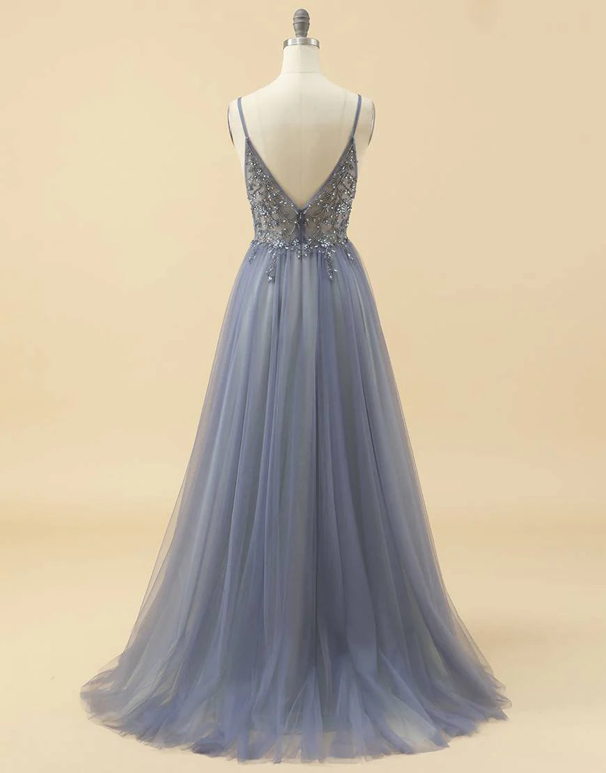 A-line Tulle Prom Dress with Beading