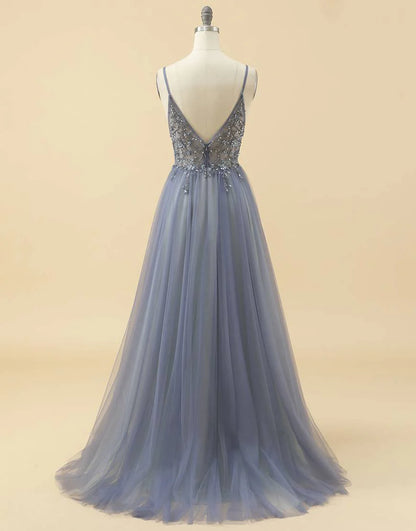 A-line Tulle Prom Dress with Beading