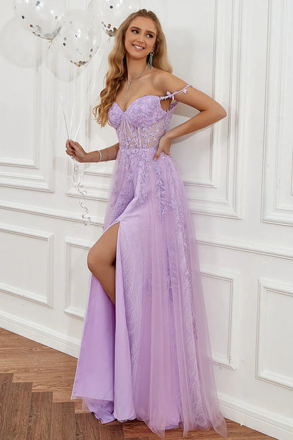 A-line Long Tulle Prom Dress with Appliques
