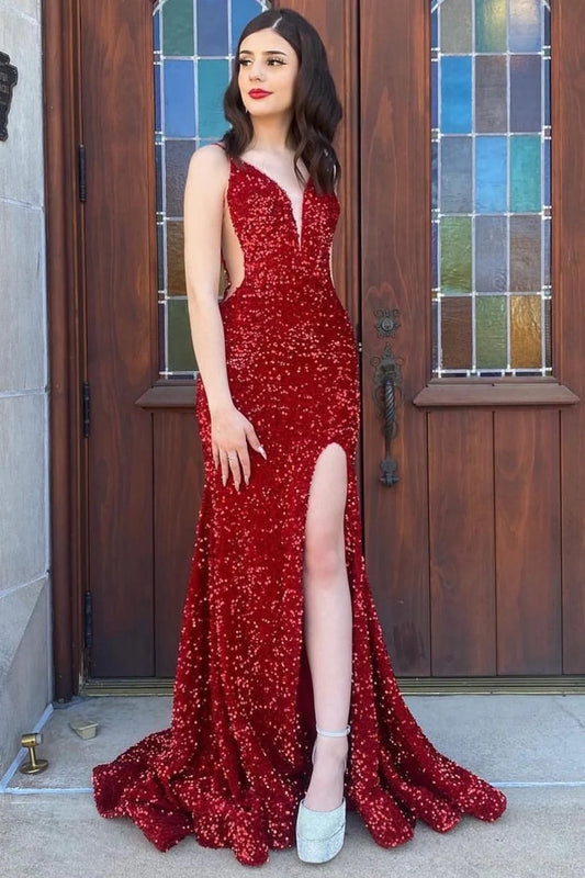 Sequin Sheer Mesh Mermaid Long Formal Dress with Slit