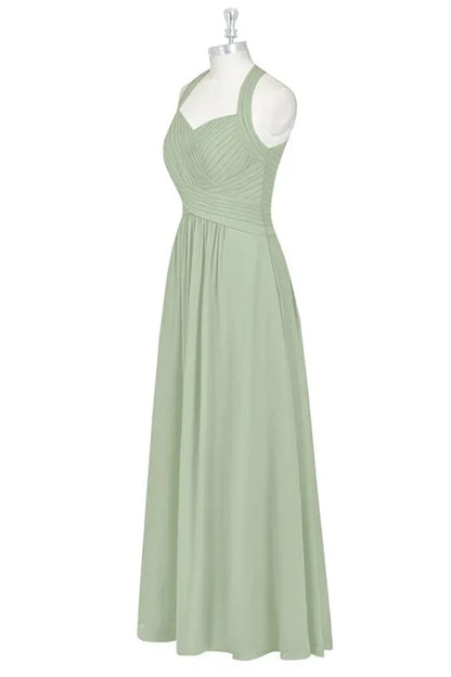 Chiffon Halter A-Line Long Maid of Honor Dress