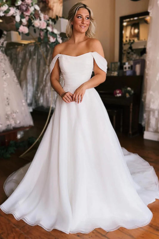 Fairy A Line Scoop Neck Off-the-Shoulder Chiffon Mopping The Floor Wedding Dresses